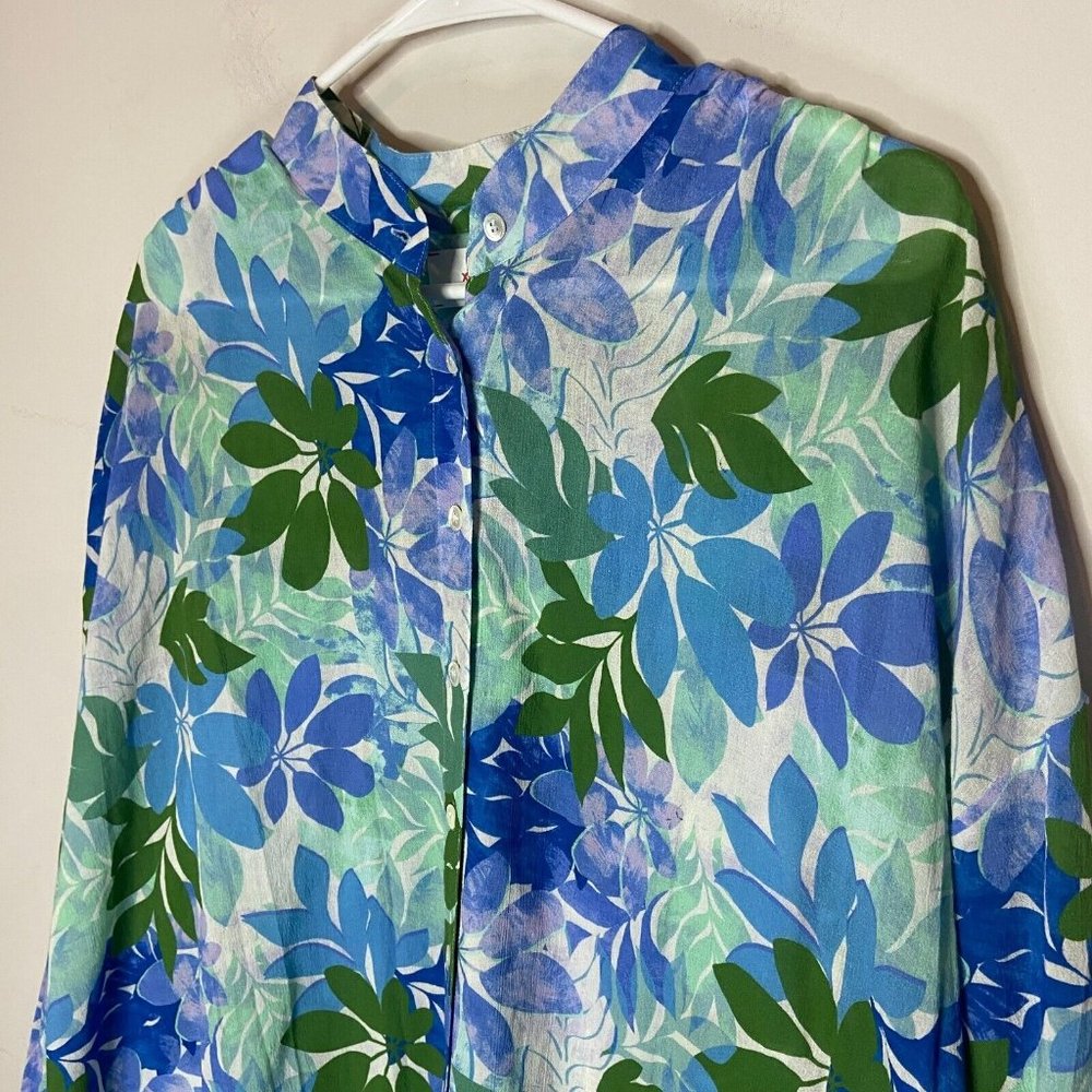 Xirena Neve Shirt Dress Women S Blue Green Sails Floral Button Front 100% Cotton - Picture 2 of 9